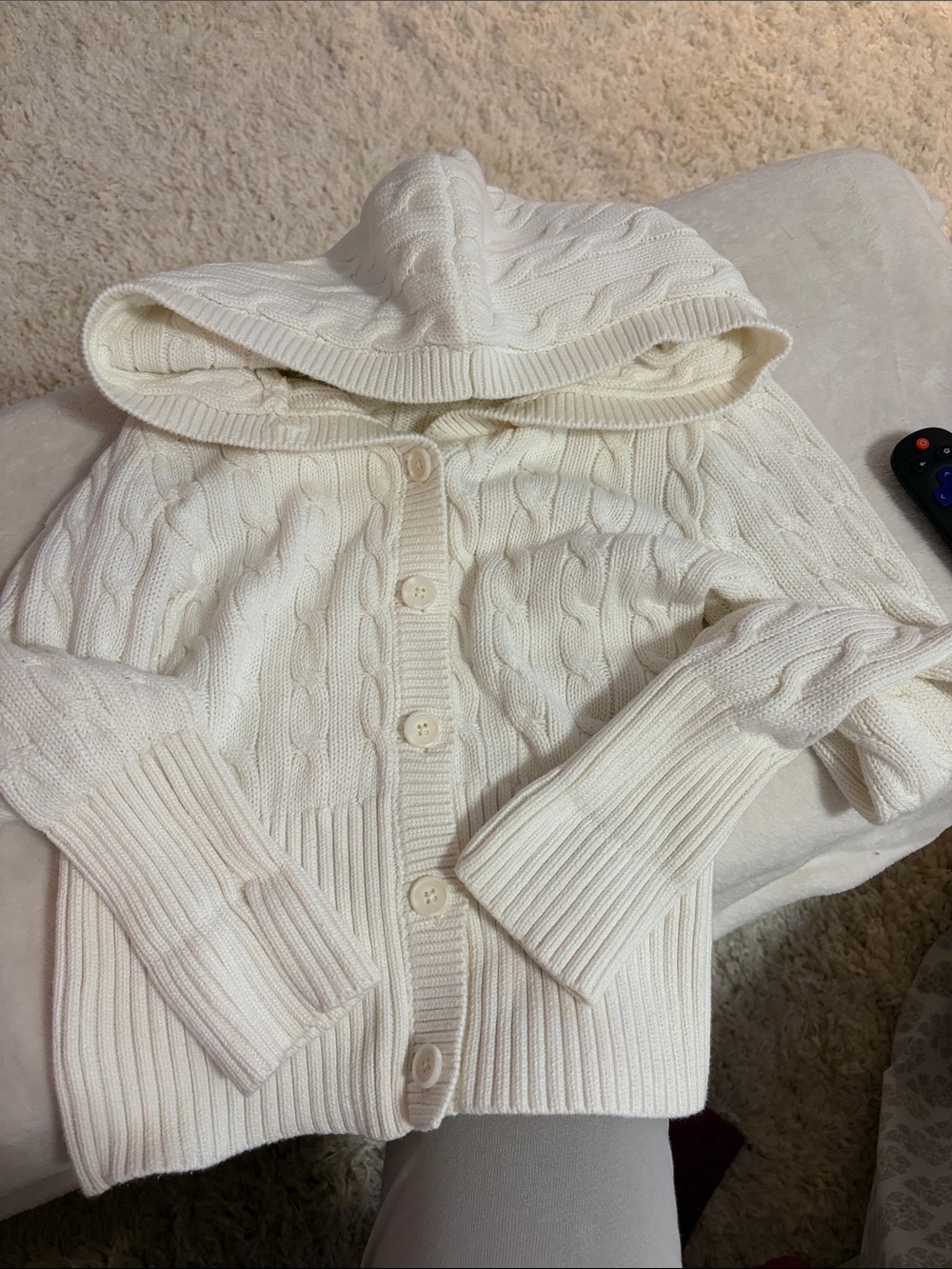 Brandy Melville Cream Cable-Knit Hooded Cardigan